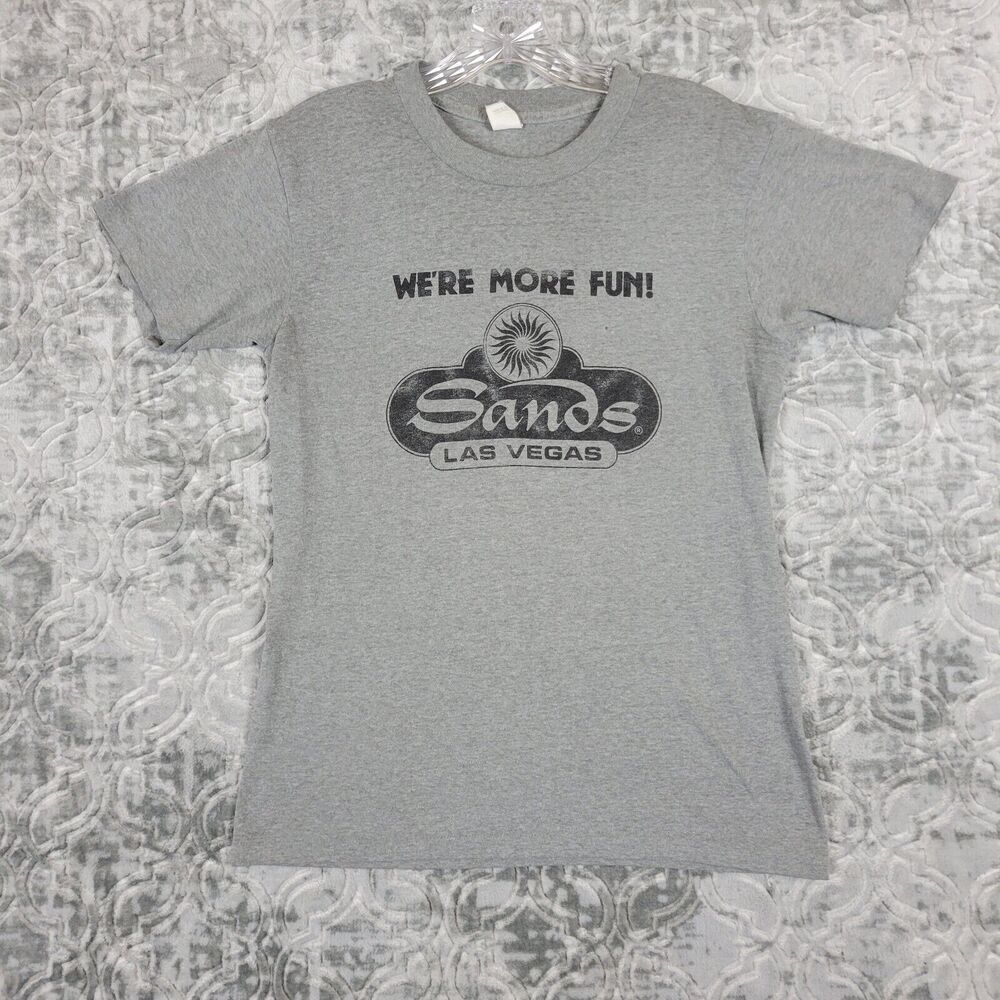 Vintage Sands Casino Shirt Adult Medium Gray Single Stitch Men 90s Las Vegas USA